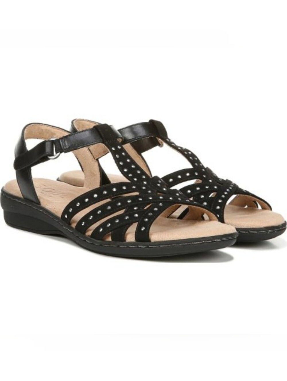 SOUL Naturalizer Leather Brielle Sandals Black Studded Gladiator Womens Size 8.5